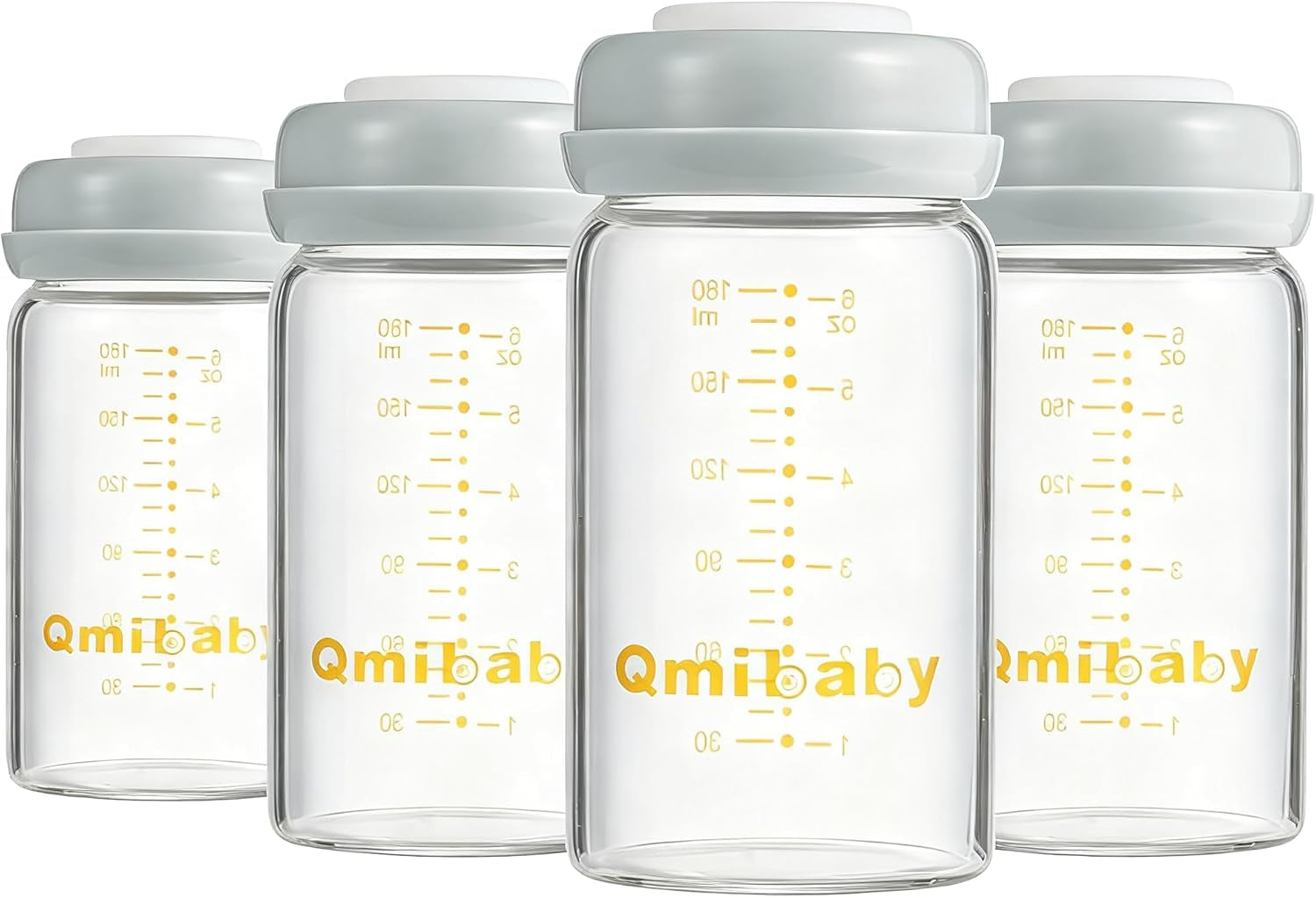 Glass Breast Milk Storage Bottles 180Ml Bpa-Free Natural Baby Bottle for Breastmilk Storage Wide Neck Bottles with Screw Ring Sealing Disk Leak-Proof Breastfeeding Milk Collection (Grey)