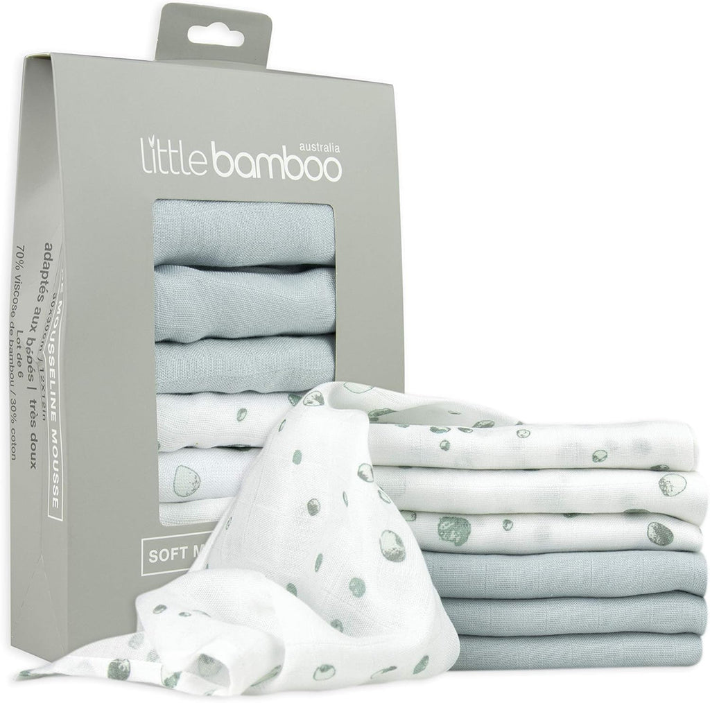 Muslin Baby Wash Cloths 6 Pack, 30 X 30 Cm, Whisper Grey,