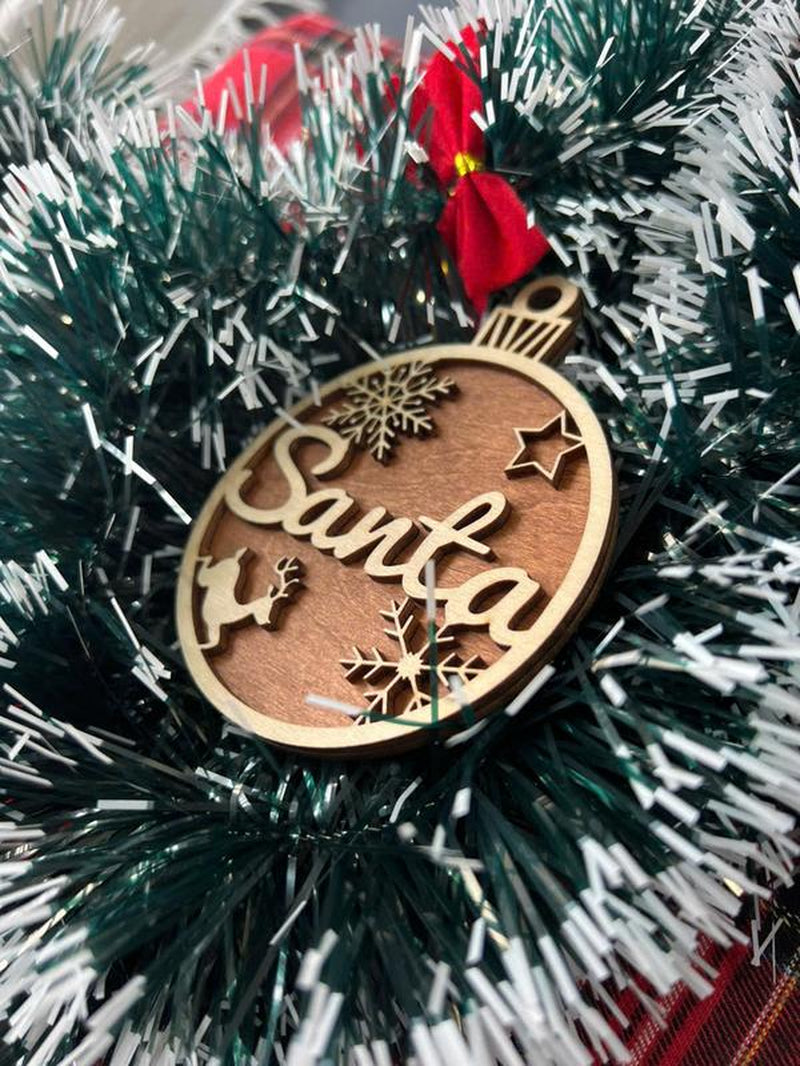 Christmas Santa Ornament (Christmas Words | Sayings) - Christmas Tree Decoration, Wooden Bauble, Wood Christmas Ornament, Christmas Tree Decor