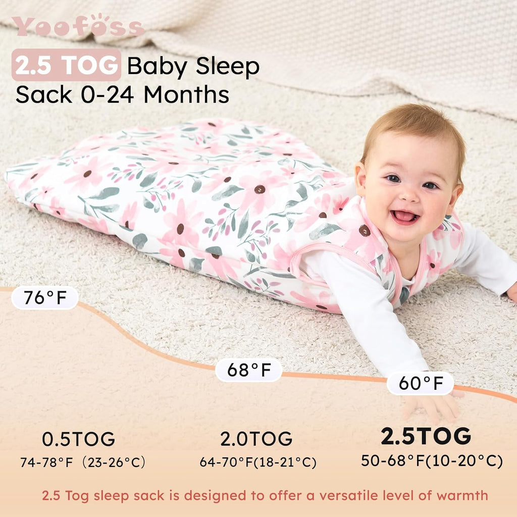 Baby Sleeping Bag 2.5 Tog - 12-18 Months Winter Sleeping Bag Baby 100% Organic Cotton Sleep Sack for Newbron Infant Toddler Quilted Warm Soft