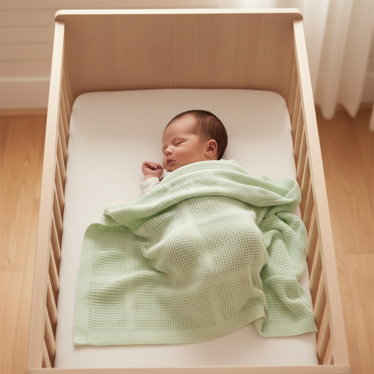 - Cellular Blankets Baby | 100% Pure Organic Cotton | Baby Blanket - 70 X 90 Cm | Warm & Cosy Baby Blankets | Baby Blanket for Newborn | Perfect for Pram/Travel/Moses Baskets (Green/Ivory)