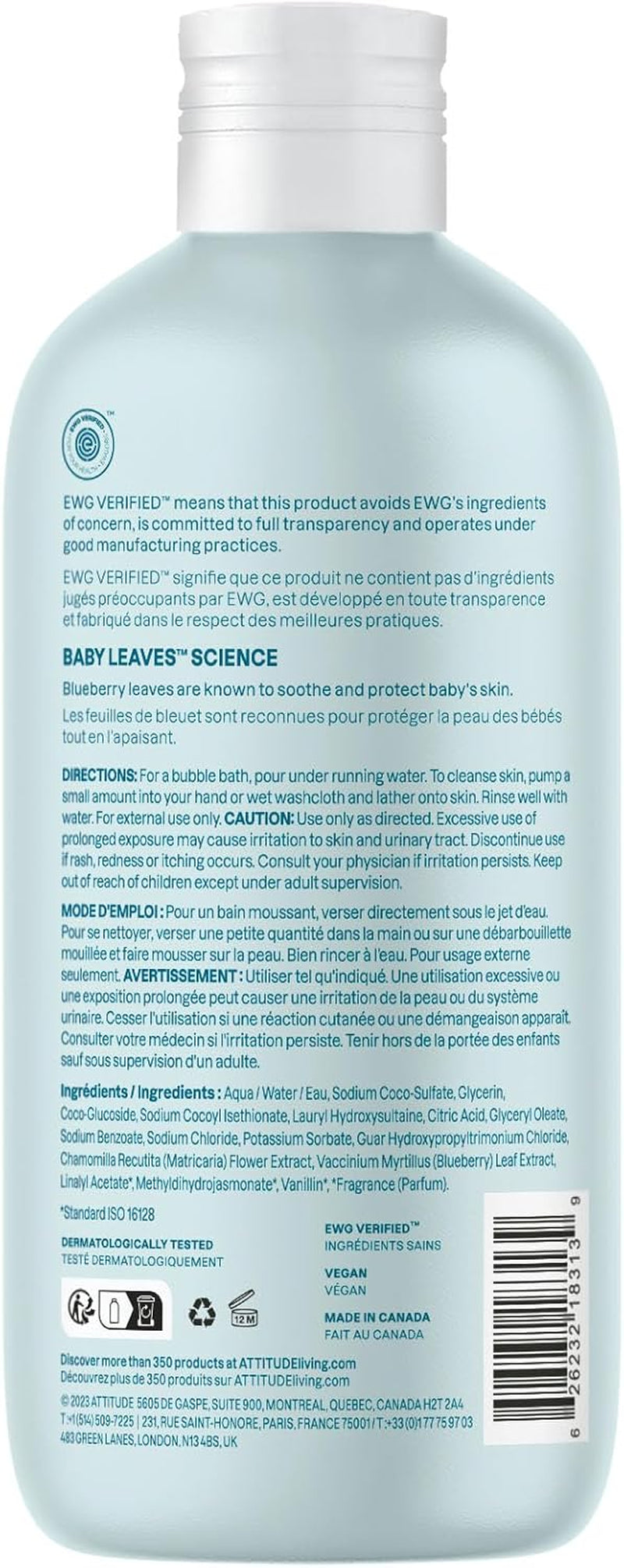 Bubble Bath and Body Wash for Baby, EWG Verified, Dermatologically Tested, Plant- and Mineral-Based Ingredients, Vegan, Good Night, 473 Ml