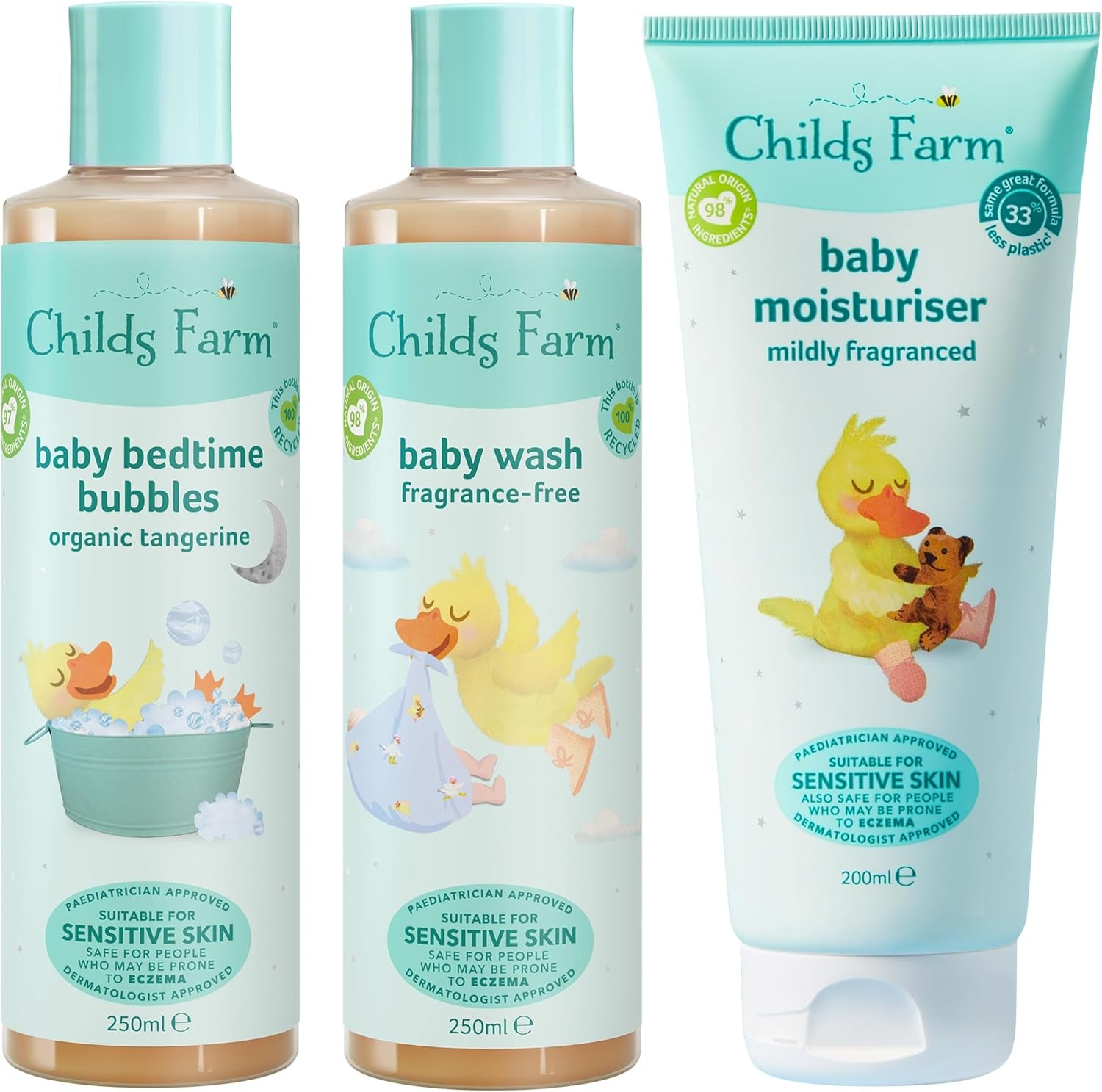 | Baby Regime Bundle | Baby Moisturiser 200Ml, Baby Wash and Baby Bubbles 250Ml | Suitable for Newborns with Dry, Sensitive and Eczema-Prone Skin