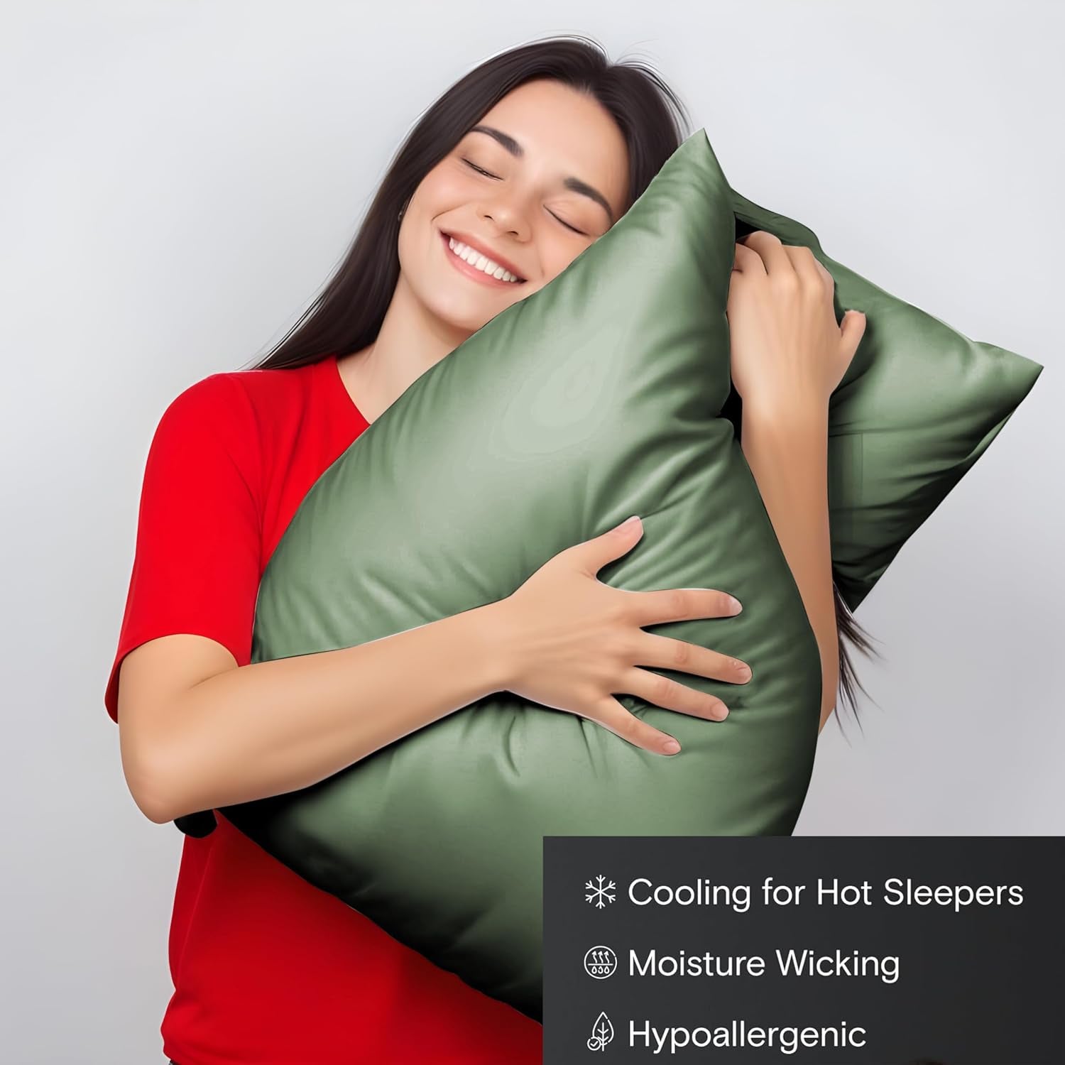 100% Organic Bamboo Pillow Cases Pack of 2- Silk Pillowcases for Hair and Skin, Soft, Breathable, Cooling Pillowcases for Standard Size Pillow (Standard, Avocado Green)
