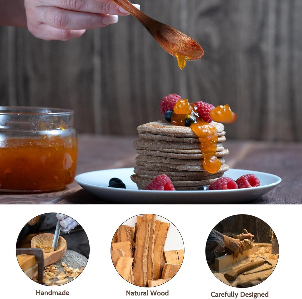 3 PCS Small Wooden Spoons, Honey Spoon, Wooden Teaspoons, Bamboo Spoons, for Tea Coffee Jam Sugar Ice Cream and Bath Salts Stirring Spoons(Dark Brown)