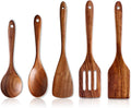 5 Pcs Luxury Wooden Kitchen Utensils Spoons Non Stick Spatula Cooking Utensil Set-Best Wood Spatulas Paddle, Slotted Spatula, Angled Turner Spatulas, Serving Cooking Spoon & Mixing Spoon Utensils