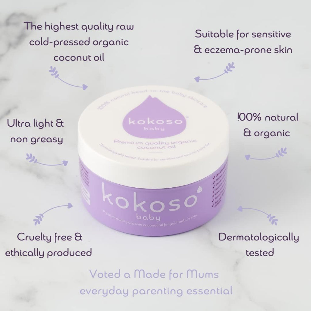 Baby - Organic Coconut Oil - 100% Natural Baby Oil - for Dry, Sensitive Skin & Eczema Prone Skin - Ultra Lightweight & Non Greasy - Suitable from Newborn Upwards - 70G