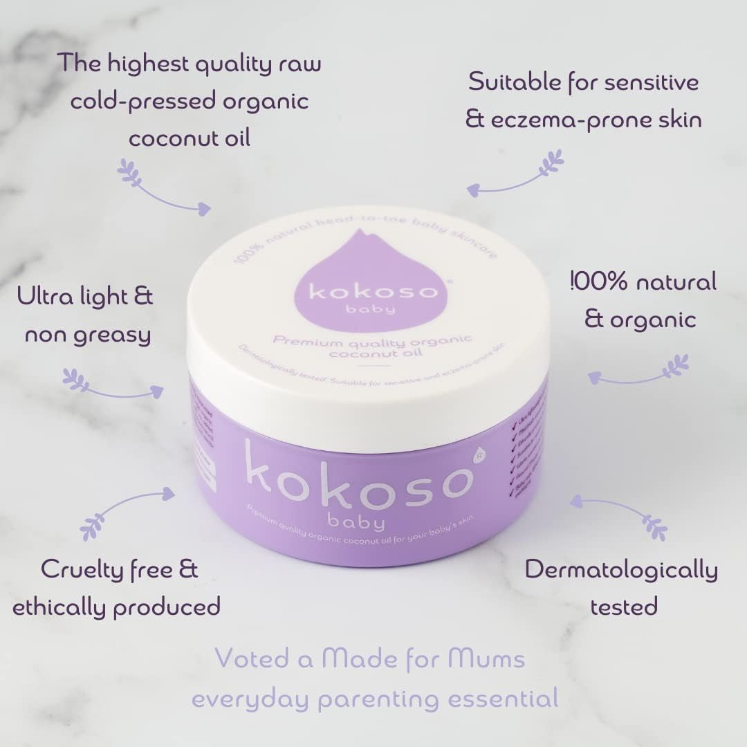 Baby - Organic Coconut Oil - 100% Natural Baby Oil - for Dry, Sensitive Skin & Eczema Prone Skin - Ultra Lightweight & Non Greasy - Suitable from Newborn Upwards - 70G