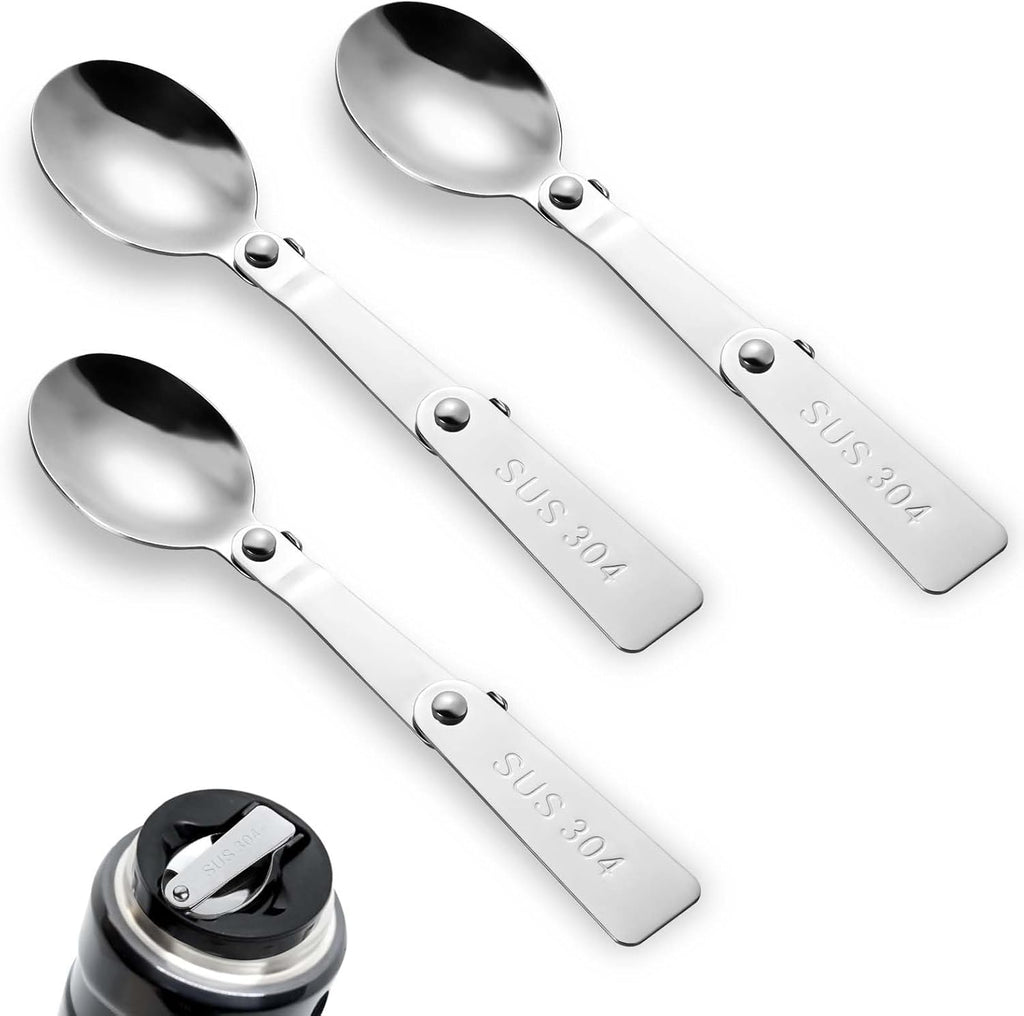3Pcs Folding Spoon for Thermos Funtainer Food Jar 16Oz, Spoon Replacement Parts Stainless Steel Foldable Spoon Accessories Metal Serving Spoon Stainless Spoon Compatible with Thermos Funtainer