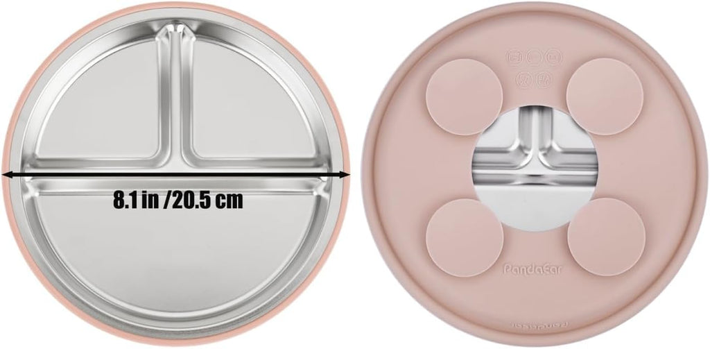 6-In-1 Stainless Steel Baby Feeding Set | Divided Baby Plates with Suction, Toddler Bowl, Sippy Cup with Straw, Baby Bib, Spoon & Fork | Bpa-Free Toddler Weaning Set