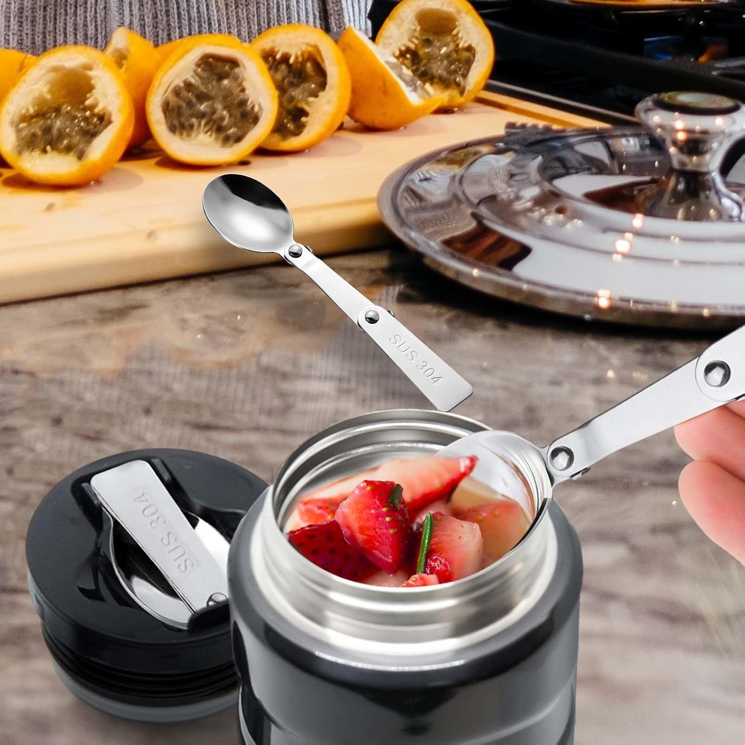 3Pcs Folding Spoon for Thermos Funtainer Food Jar 16Oz, Spoon Replacement Parts Stainless Steel Foldable Spoon Accessories Metal Serving Spoon Stainless Spoon Compatible with Thermos Funtainer