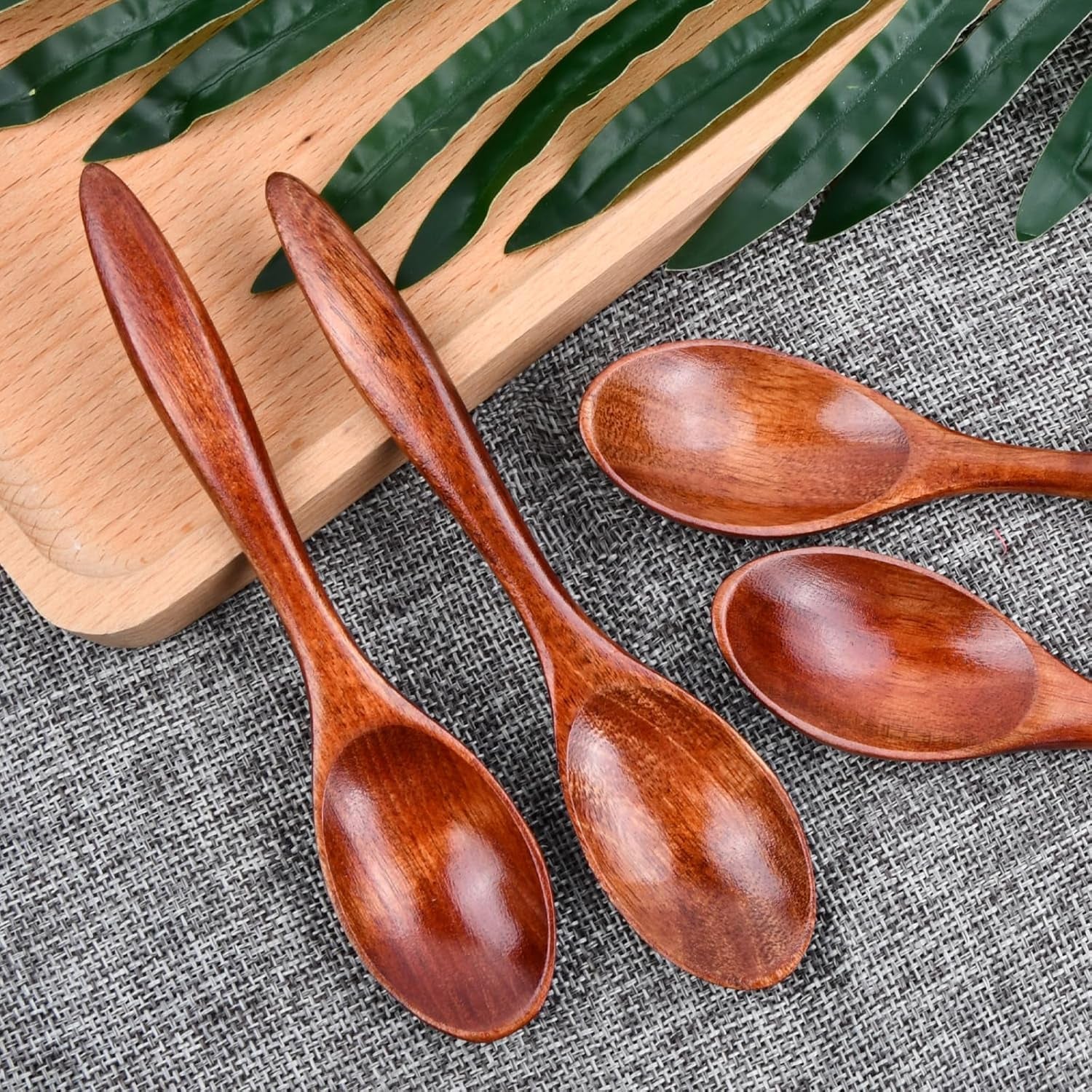 3 PCS Small Wooden Spoons, Honey Spoon, Wooden Teaspoons, Bamboo Spoons, for Tea Coffee Jam Sugar Ice Cream and Bath Salts Stirring Spoons(Dark Brown)