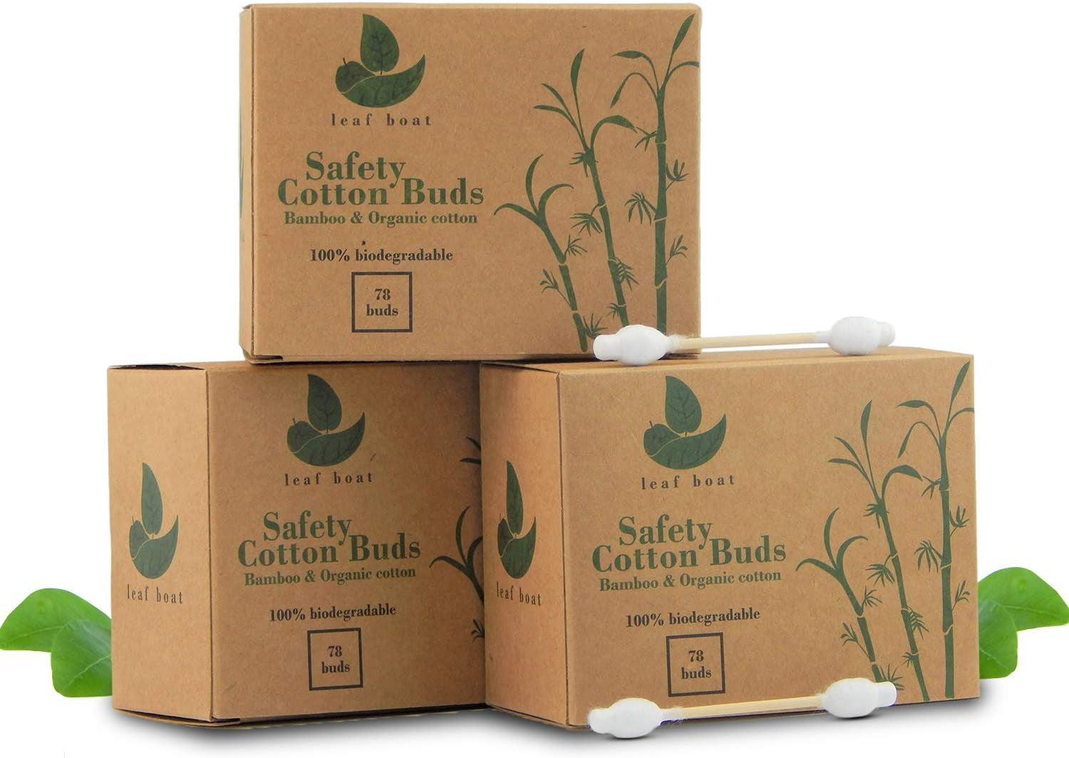 Cotton Buds 78 or 234 Pieces | Baby Safety Cotton Buds for Ears, Makeup Cleaning | GOTS Certified Biodegradable, Eco-Friendly Plastic Free | Vegan | Recycled Packaging |