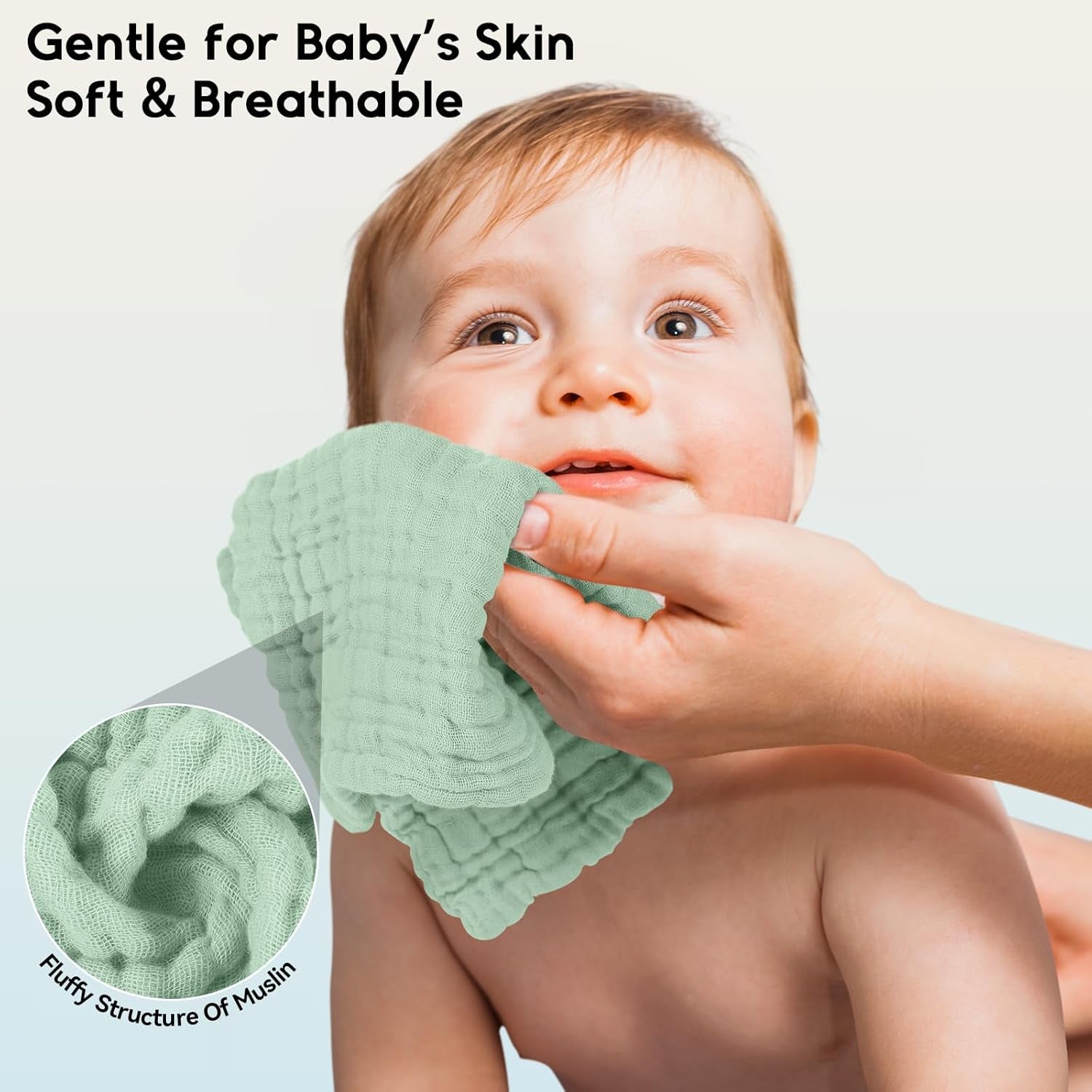 Muslin Cloths for Baby 100% Cotton Muslin Squares Baby Wash Cloth Baby Essentials for Newborn Boys Girls Large 30X30Cm Extra Soft and Absorbent 6 Pack - Gradient Green