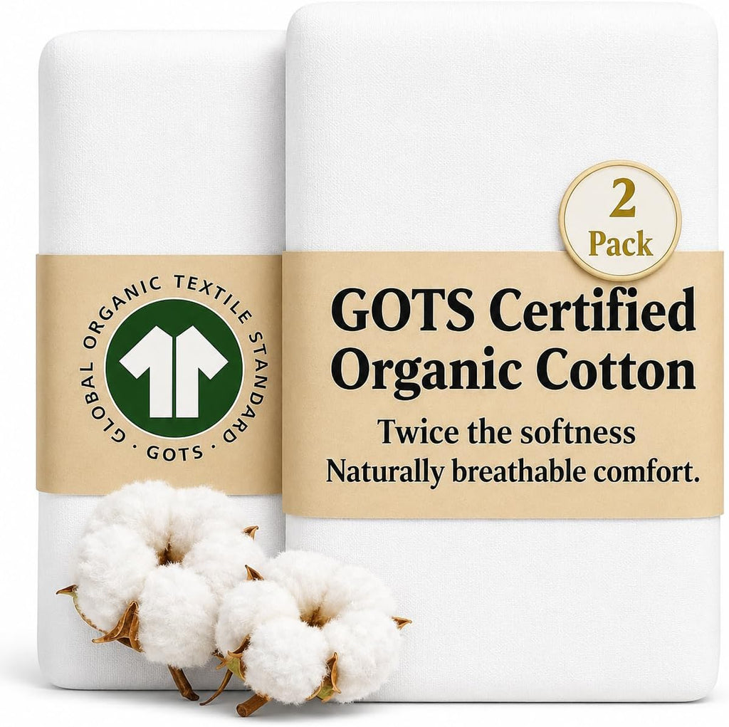 Organic Next to Me Crib Sheets – Gots Certified Thickest & Softest GOTS Organic Cotton 200GSM – Bedside Sleeper Sheet 51X85 / 50X90 Next2Me Cozee Bedside Crib Fitted Mattress Sheets