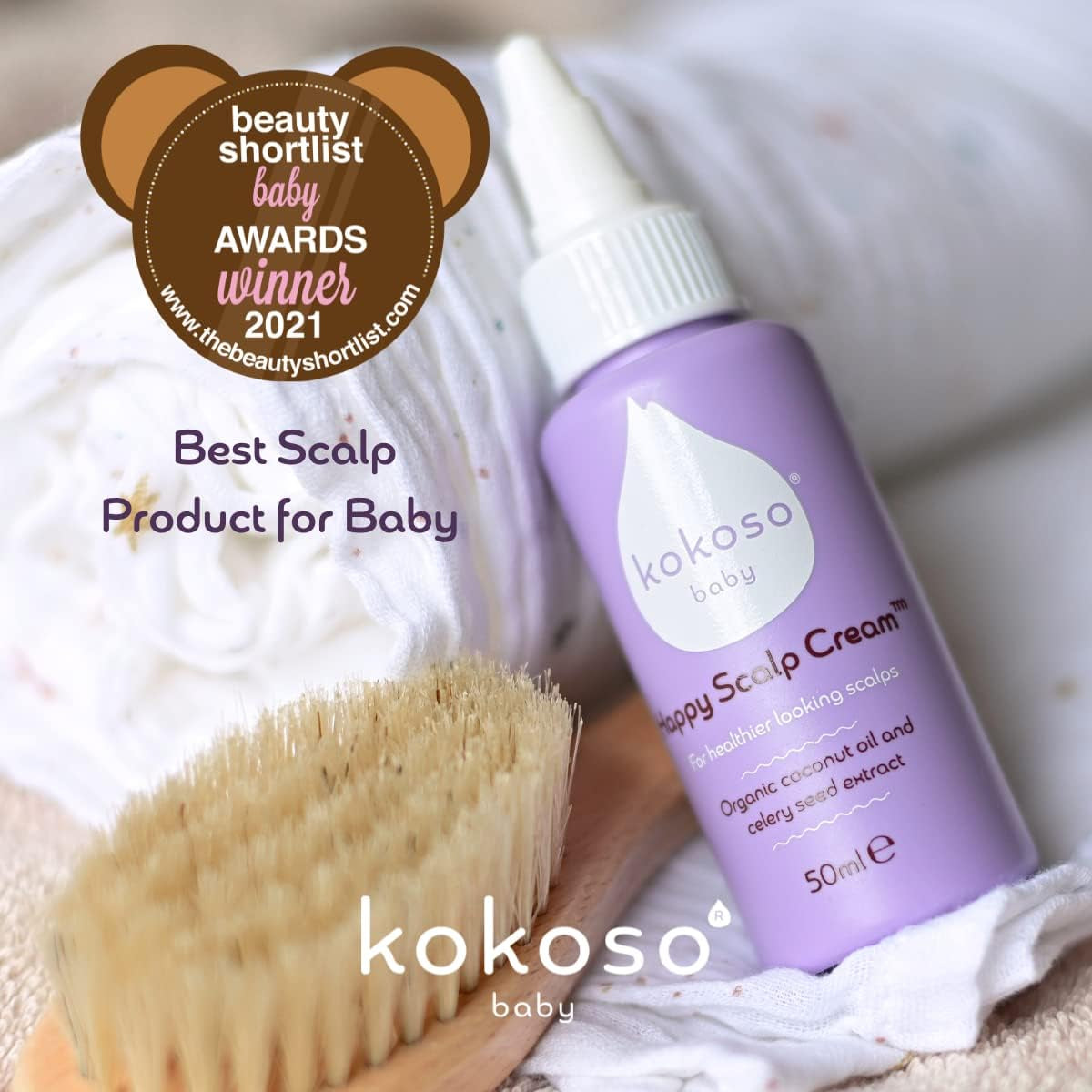 Baby - Happy Scalp Cream for Baby - Organic Coconut Oil, Aloe Vera & Celery Seed Extract - Moisturises & Soothes Dry Scalps - Fragrance-Free, Ph Balanced Formula - 50Ml