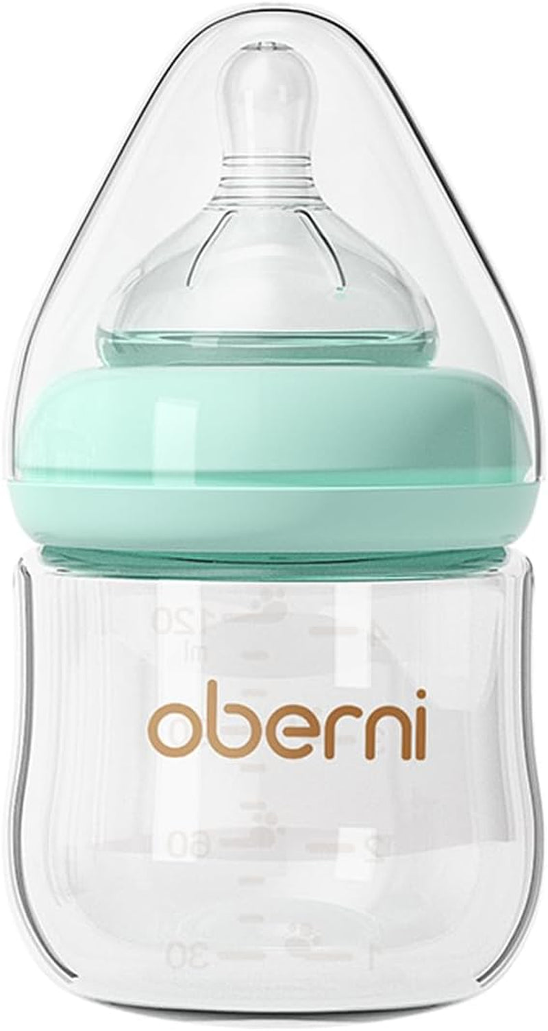 Glass Baby Bottle, Easy to Clean, Anti-Colic Baby Bottle with Slow Flow Breast-Like Teat 120Ml 4OZ (Pack of 1), 0~3 Months, Pink