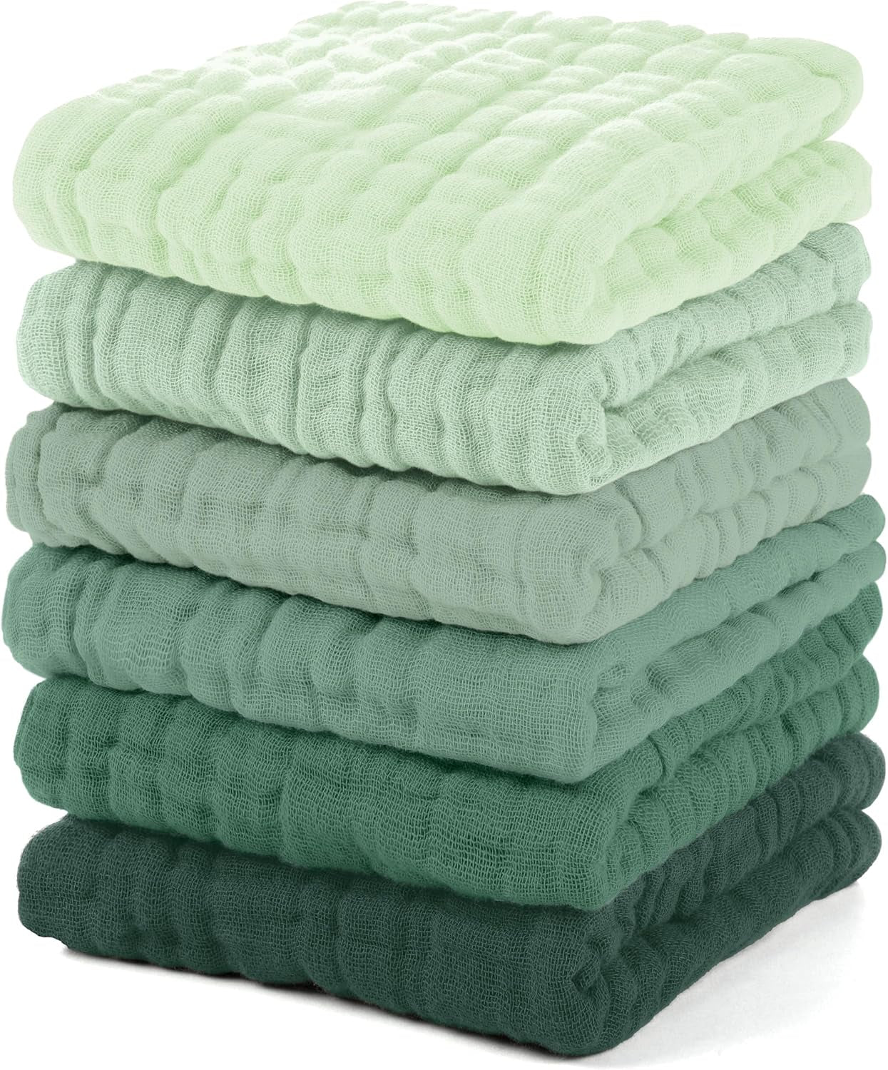 Muslin Cloths for Baby 100% Cotton Muslin Squares Baby Wash Cloth Baby Essentials for Newborn Boys Girls Large 30X30Cm Extra Soft and Absorbent 6 Pack - Gradient Green