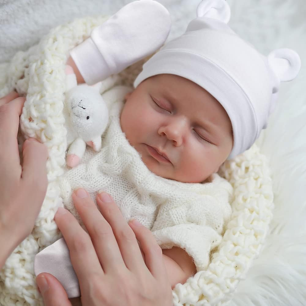 Newborn Baby Beanie Hat and Gloves, Baby Girl Beanie Spring Summer Autumn Winter Hats for 0-6 Months Infant Cotton