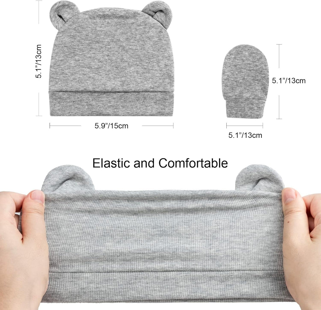 Newborn Baby Beanie Hat and Gloves, Baby Girl Beanie Spring Summer Autumn Winter Hats for 0-6 Months Infant Cotton