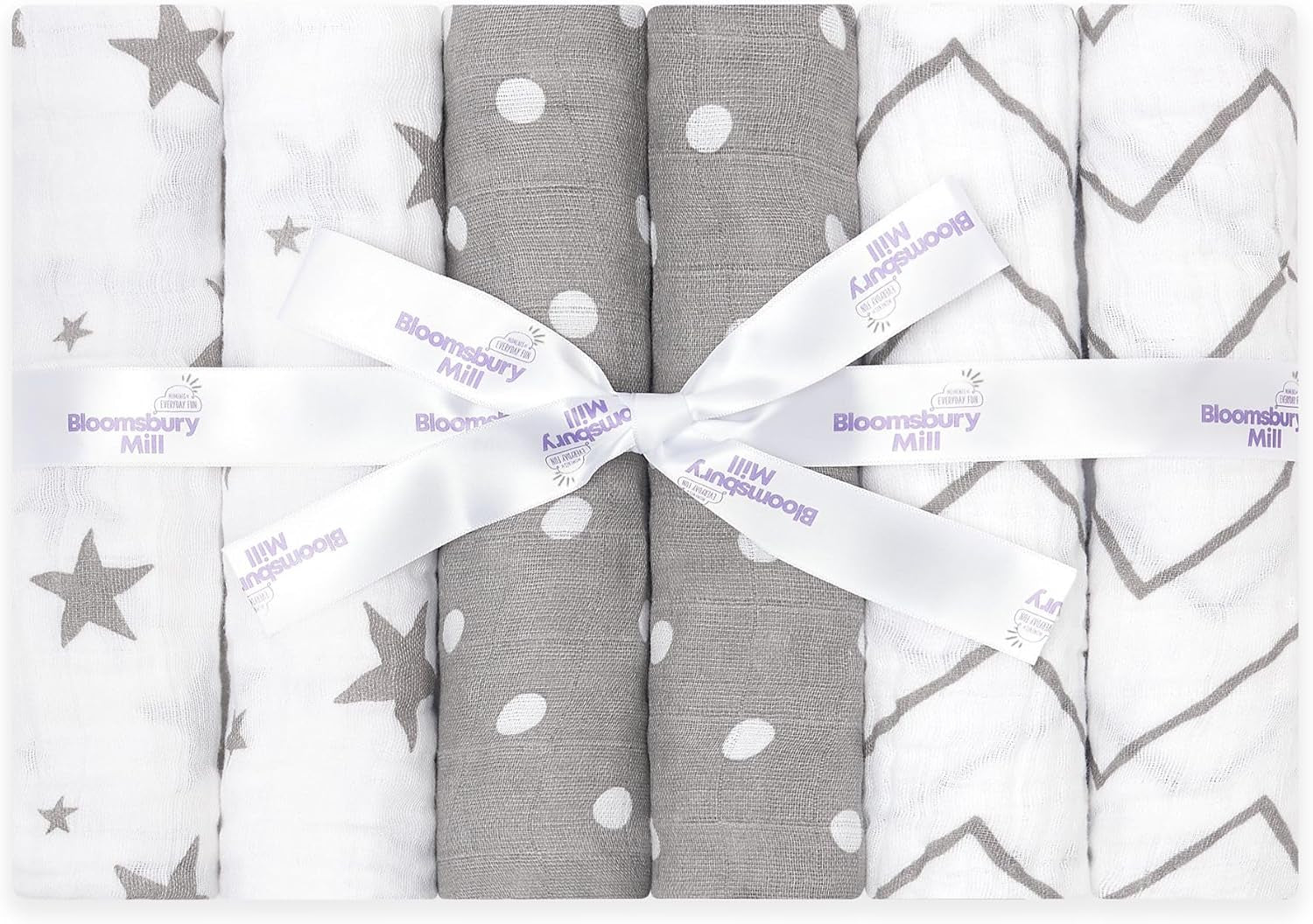 - Muslin Cloths for Baby - Soft 100% Organic Cotton Muslin Squares - Baby Muslins Pack of 6 - Large Burp Cloths - Essentials for Newborn - Grey & White - 70X70Cm