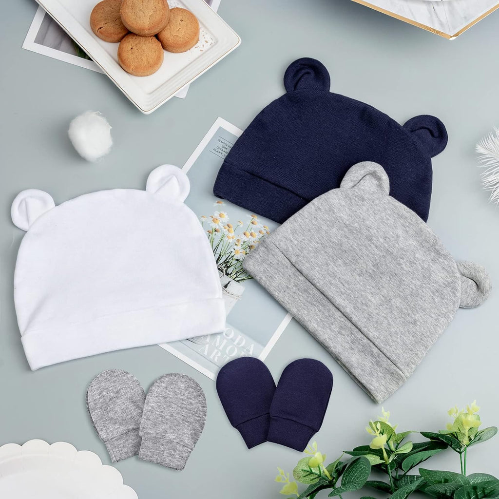 Newborn Baby Beanie Hat and Gloves, Baby Girl Beanie Spring Summer Autumn Winter Hats for 0-6 Months Infant Cotton