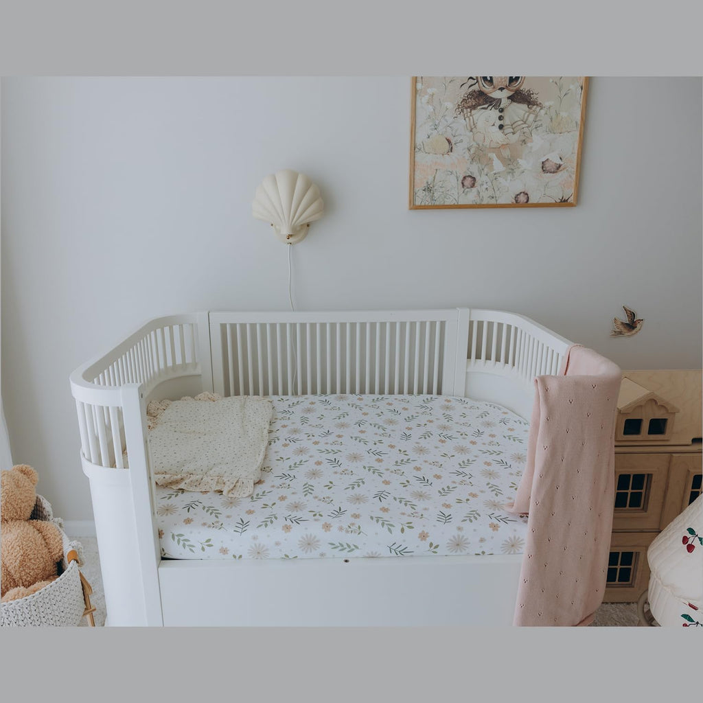 Cotton Cot Sheets,100% Cotton Jersey Sheet, Soft and Breathable Fitted Sheet, Girls, Boys,Baby Mattress Sheet,Crib Sheets,Cot Sheets 120X60 Fitted | Green, Flowers