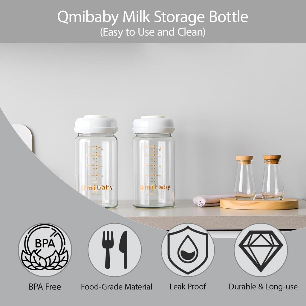 Glass Breast Milk Storage Bottles 180Ml Bpa-Free Natural Baby Bottle for Breastmilk Storage Wide Neck Bottles with Screw Ring Sealing Disk Leak-Proof Breastfeeding Milk Collection (Grey)