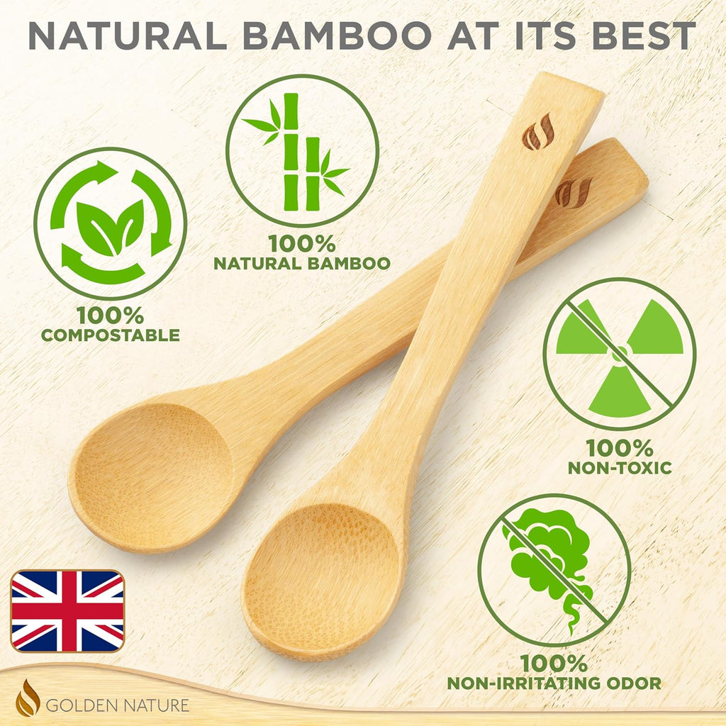Bamboo Spoon Set - 5 Pc - Small Kitchen Teaspoons - Tiny Wooden Spoons for Sugar, Spices, Seasoning, Coffee, Jam, Herbs, Honey & Dessert