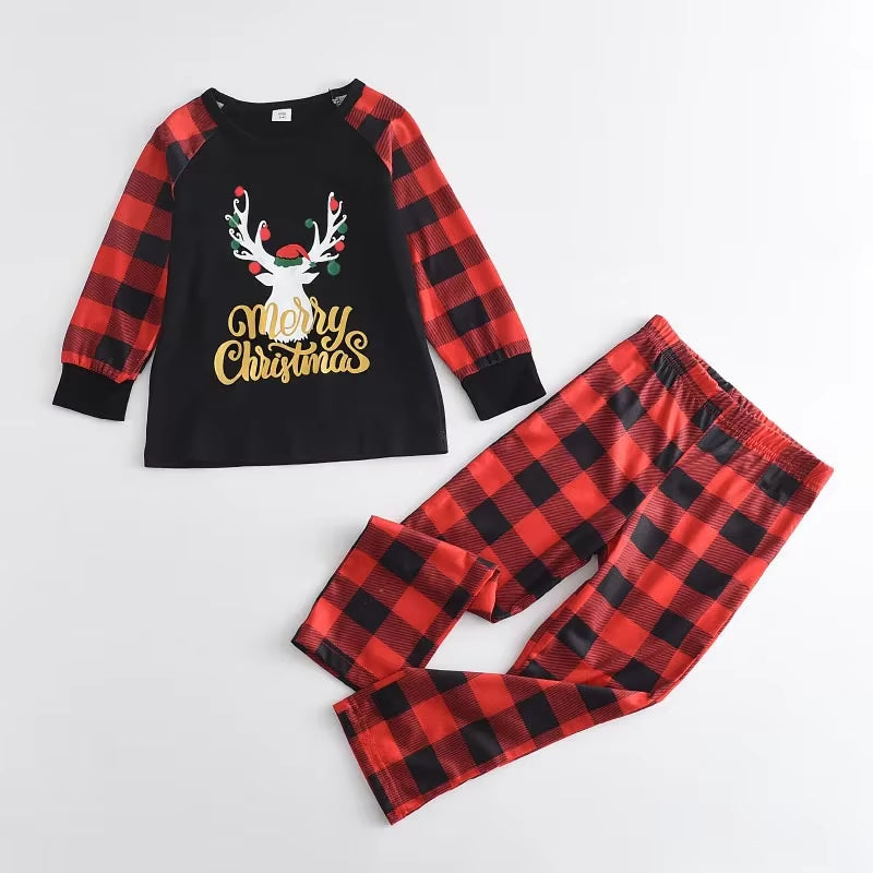Christmas Father Mother Kids Clothes Top+Pants Family Matching Outfit Lattice Xmas Sleepwear Pj'S Set Baby Romper