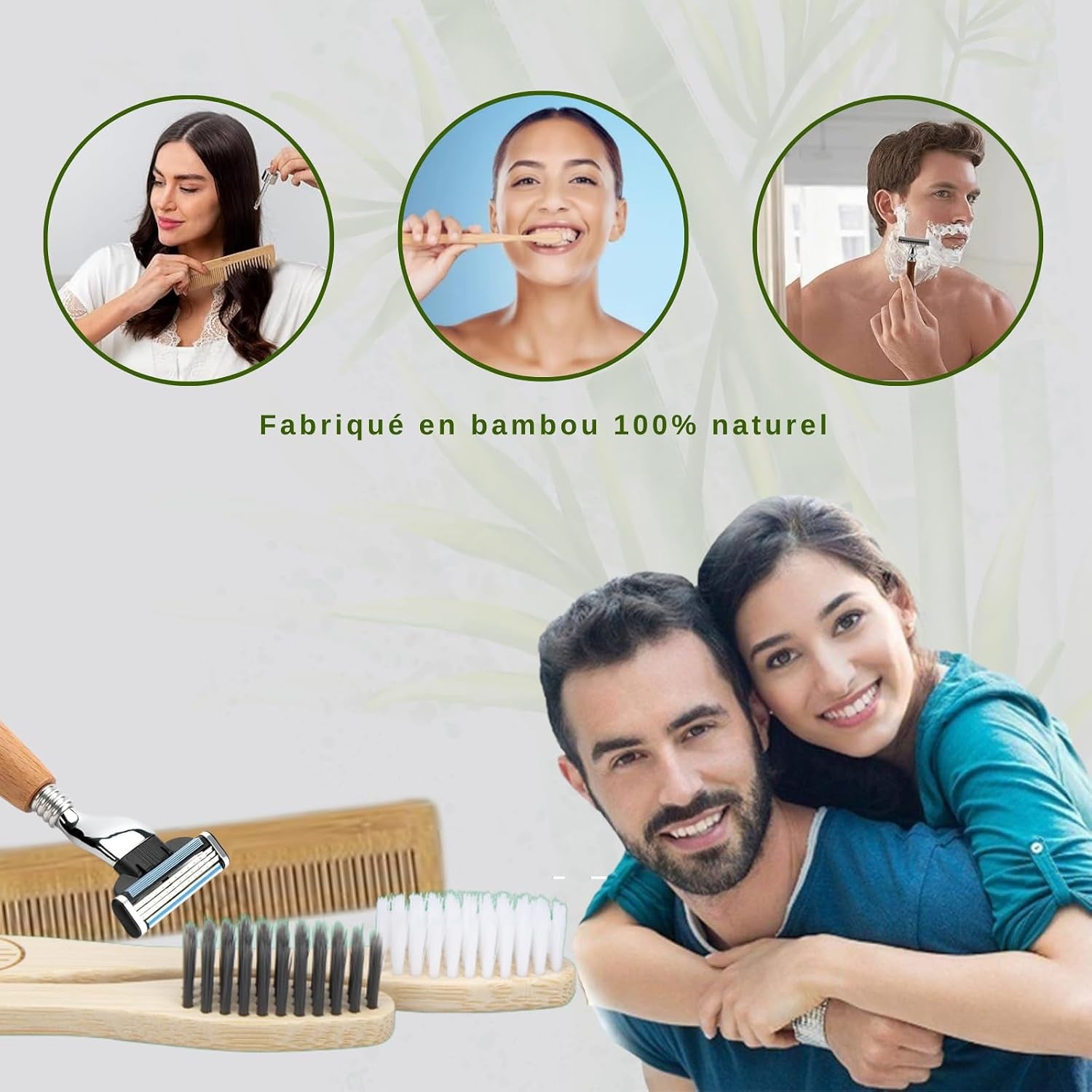 Organic Beauty Box - Bamboo Toothbrush, Bamboo Razor and Bamboo Comb - Natural and Ecological Care Kit - Ideal for Zero Waste Gift