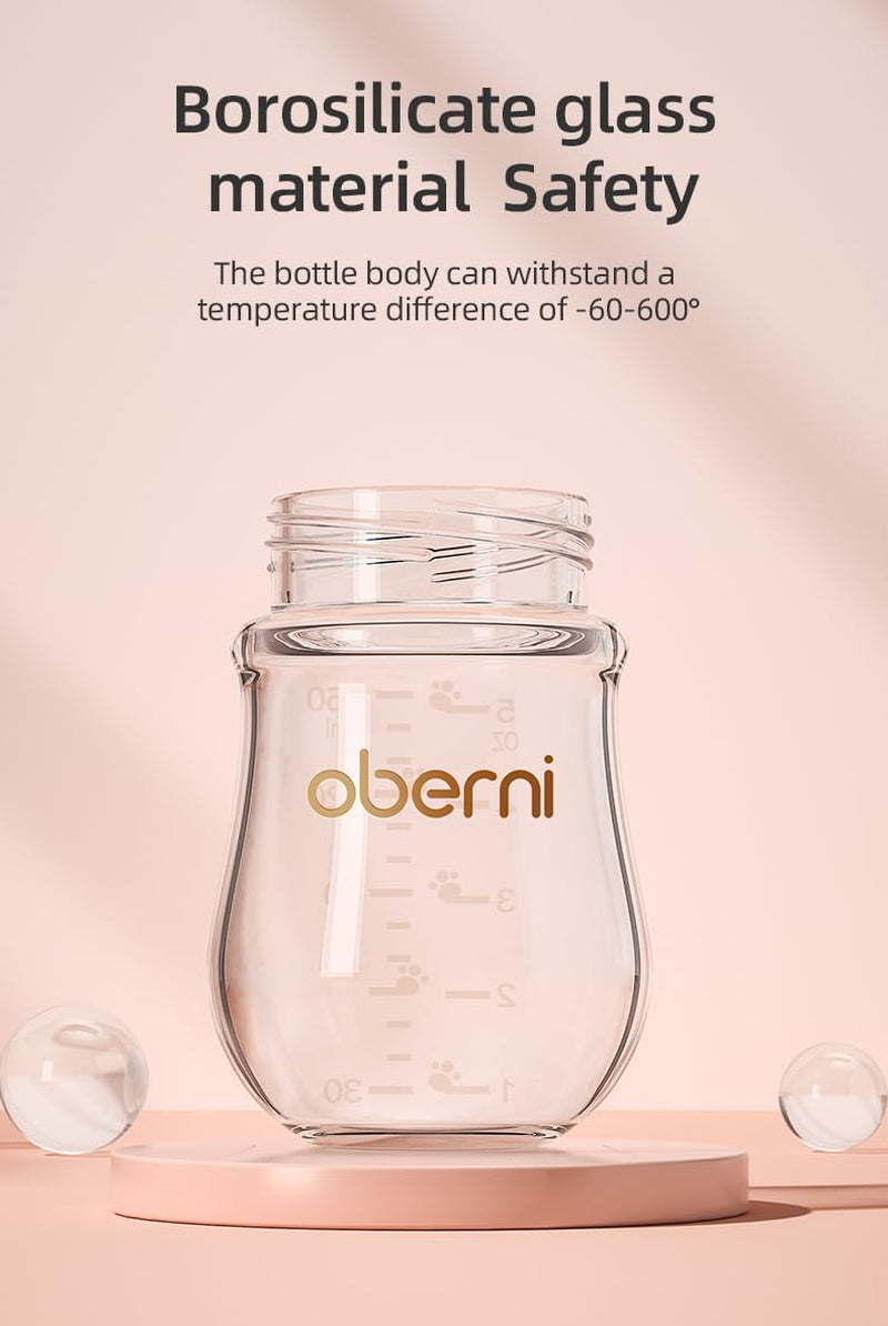 Glass Baby Bottle, Easy to Clean, Anti-Colic Baby Bottle with Slow Flow Breast-Like Teat 120Ml 4OZ (Pack of 1), 0~3 Months, Pink