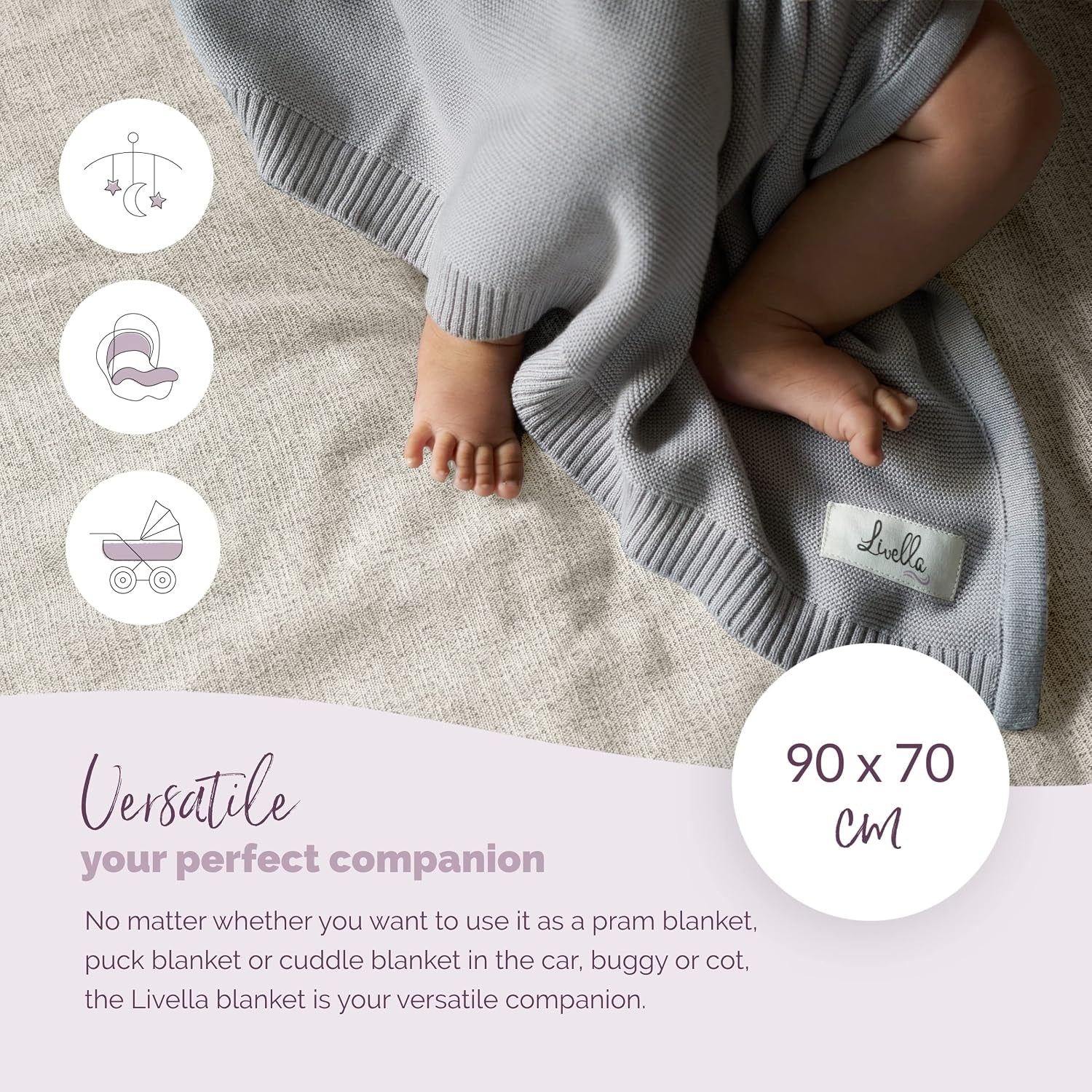 Baby Blanket 100% Organic Cotton, Super Soft and Breathable Knitted Premium Baby Blanket, Ideal for Soft Baby Skin, Material Certified Oeko-Tex Standard 100 and GOTS