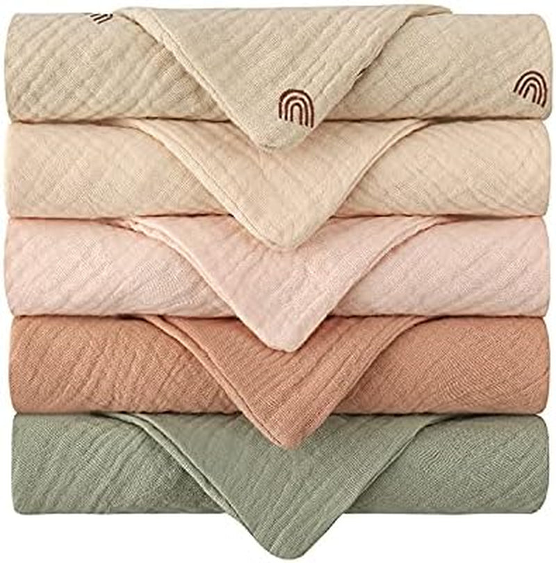 5 Pack Luxury Muslin Squares | Cute Small Baby Burp Cloths (Peach)