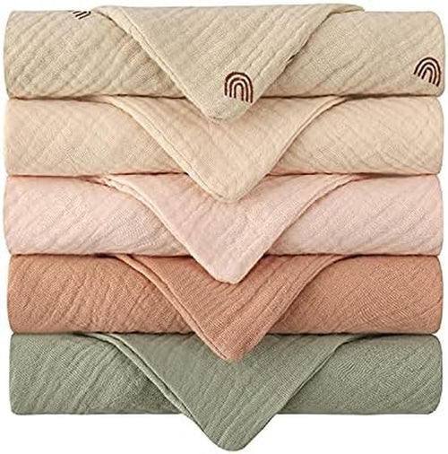 5 Pack Luxury Muslin Squares | Cute Small Baby Burp Cloths (Peach)