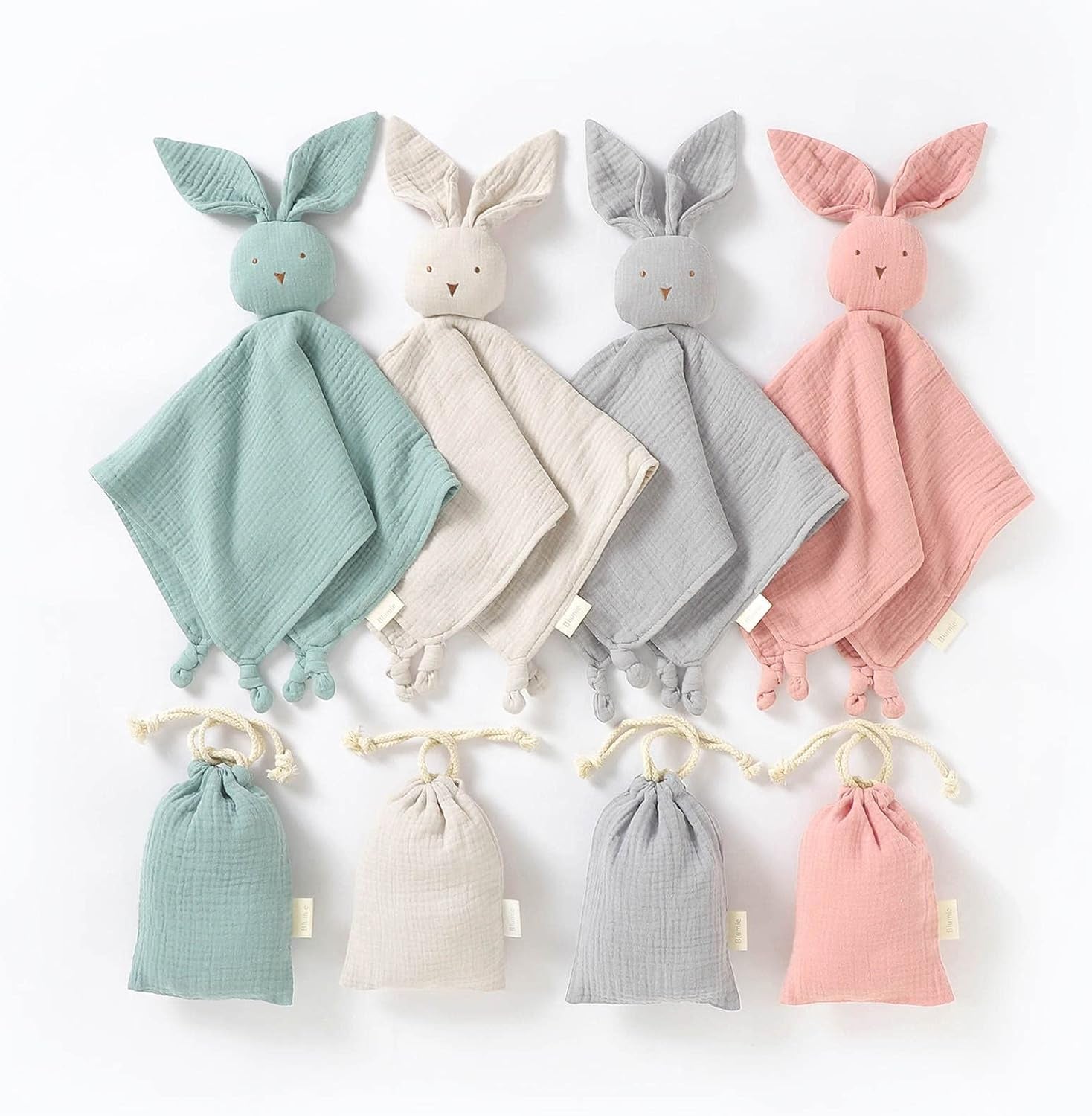 Bunny Comforter Blanket for Baby, 100% Organic Cotton Muslin, Cuddly for Boys, Girls and Infants. (Sage Green)