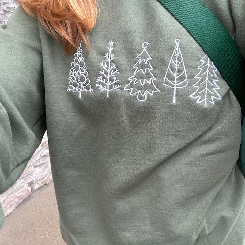 Christmas Tree Embroidered Sweatshirt, Christmas Sweatshirt, Embroidered Christmas Sweatshirt, Christmas Embroidery Sweater