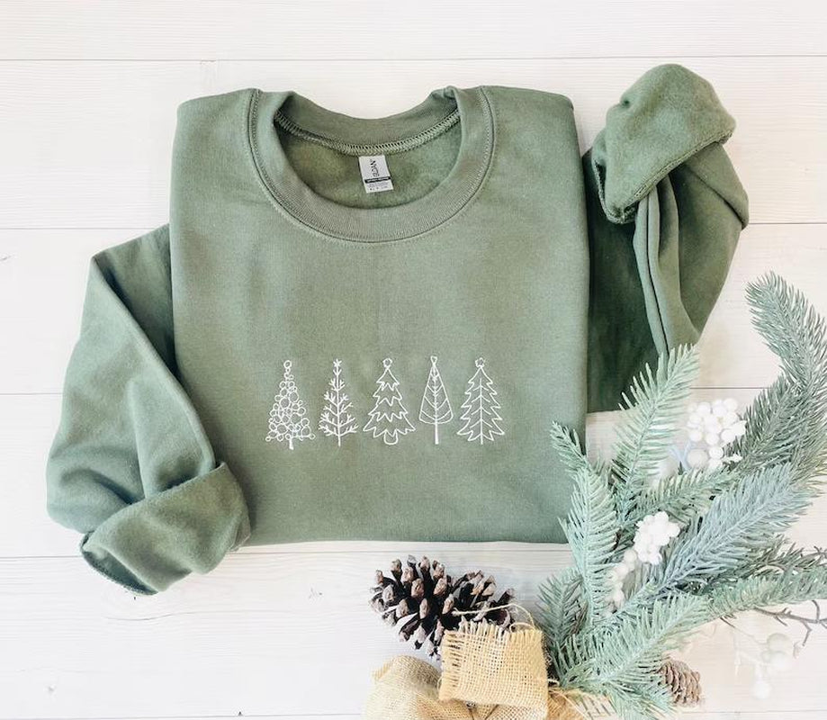 Christmas Tree Embroidered Sweatshirt, Christmas Sweatshirt, Embroidered Christmas Sweatshirt, Christmas Embroidery Sweater