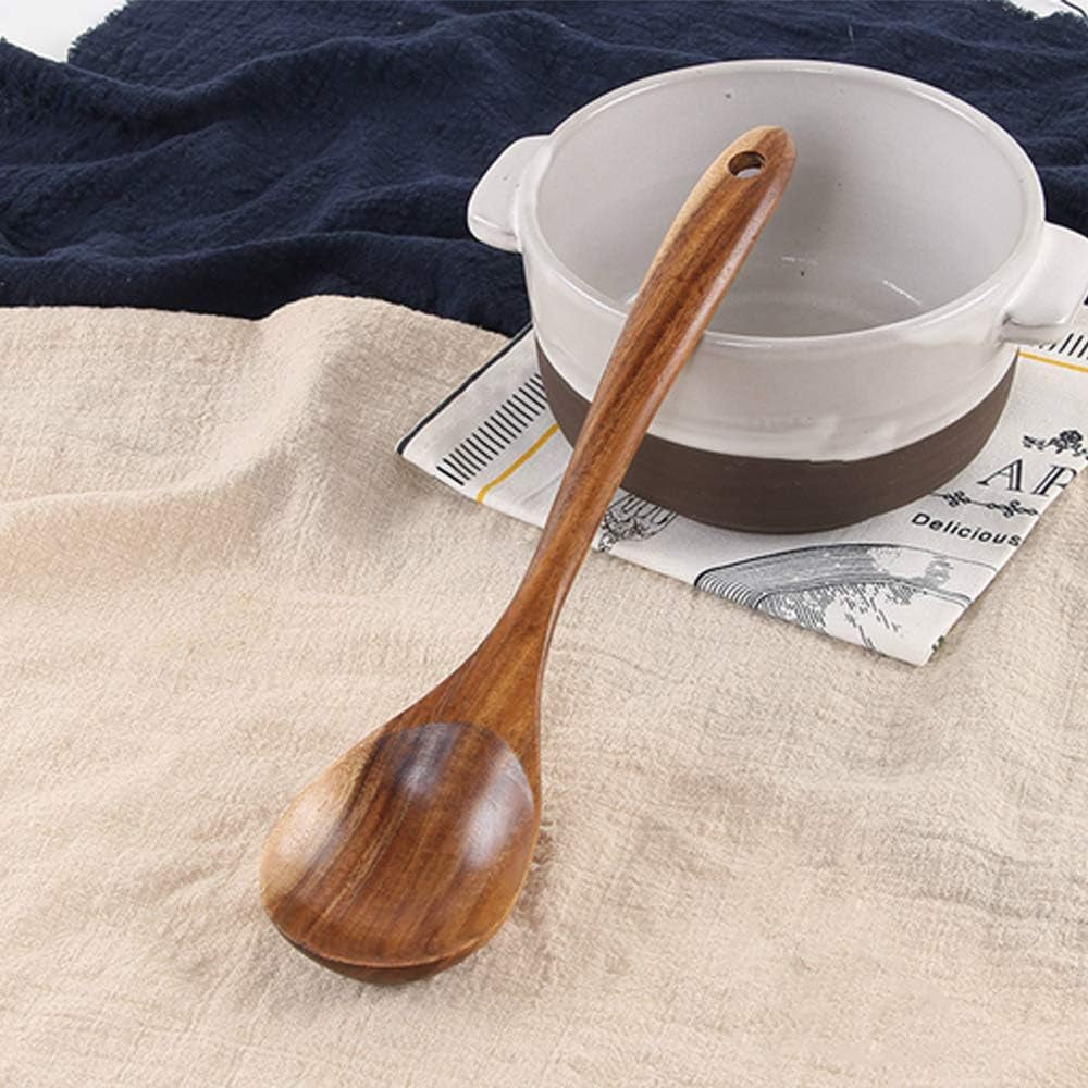 5 Pcs Luxury Wooden Kitchen Utensils Spoons Non Stick Spatula Cooking Utensil Set-Best Wood Spatulas Paddle, Slotted Spatula, Angled Turner Spatulas, Serving Cooking Spoon & Mixing Spoon Utensils