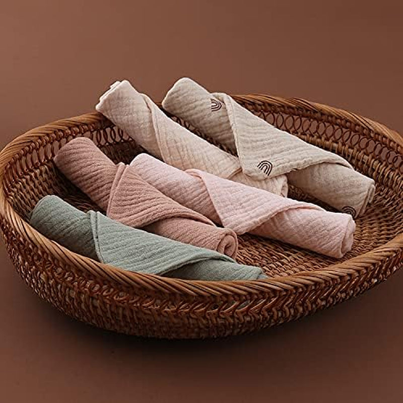 5 Pack Luxury Muslin Squares | Cute Small Baby Burp Cloths (Peach)