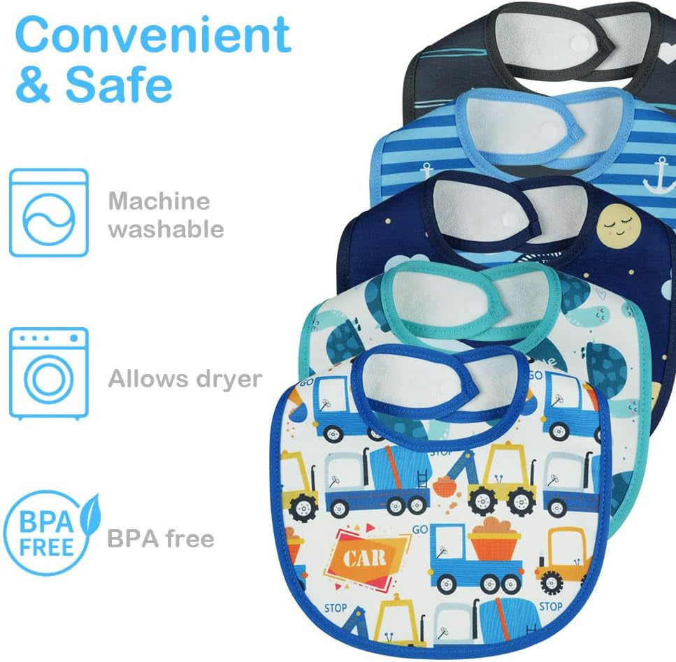 Baby Drool Bibs, 5Pcs Infant Bib, Baby Teething Bib, Soft and Absorbent, Babies Bandana Bib Set for Drooling Eating, Boys and Girls Unisex, Newborn Gift