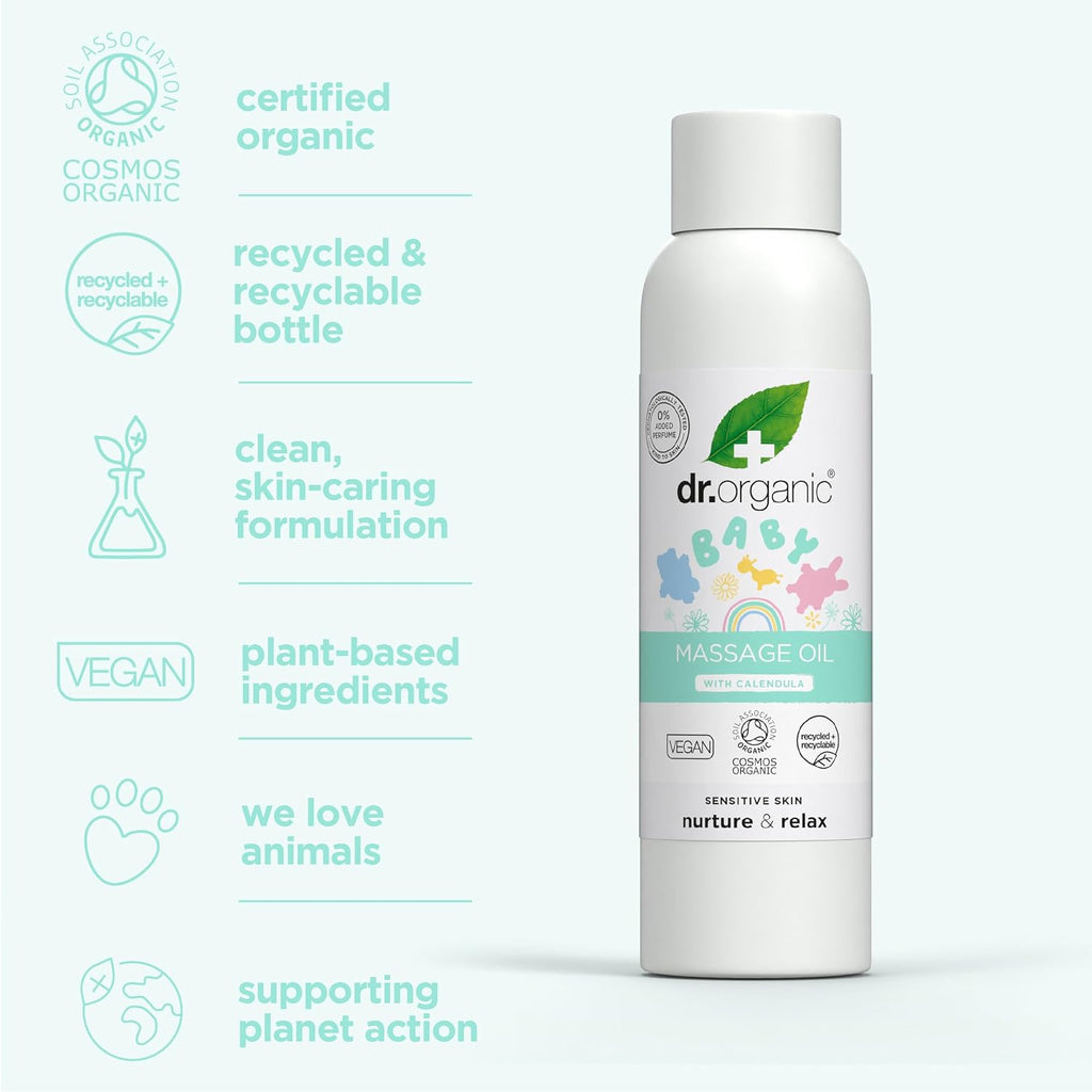 Baby Massage Oil with Calendula, Sensitive Skin, Soothing & Bonding Massage, Dermatologically Tested, Natural, Vegan, Cruelty-Free, Paraben & SLS Free, Certified Organic, 150Ml