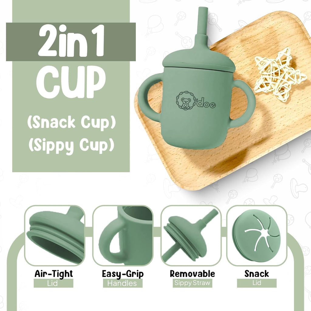 17-Piece Baby Led Weaning Feeding Supplies for Toddlers,Baby Feeding Set | Suction Silicone Baby Bowl Self Eating Utensils with Fruit Feeder, Cup, Bibs, Food Plate Kit with Lid | Green V2