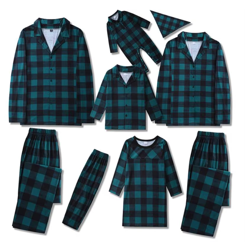 Christmas Family Matching Pajamas Plaid Cotton Mother Father Baby Kids and Dog Family Matching Clothes