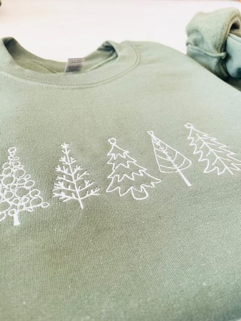 Christmas Tree Embroidered Sweatshirt, Christmas Sweatshirt, Embroidered Christmas Sweatshirt, Christmas Embroidery Sweater