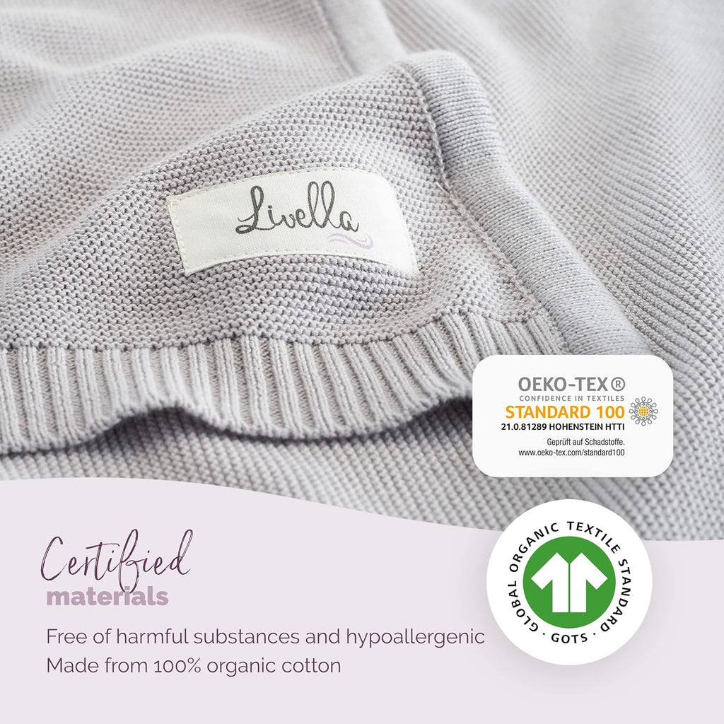Baby Blanket 100% Organic Cotton, Super Soft and Breathable Knitted Premium Baby Blanket, Ideal for Soft Baby Skin, Material Certified Oeko-Tex Standard 100 and GOTS