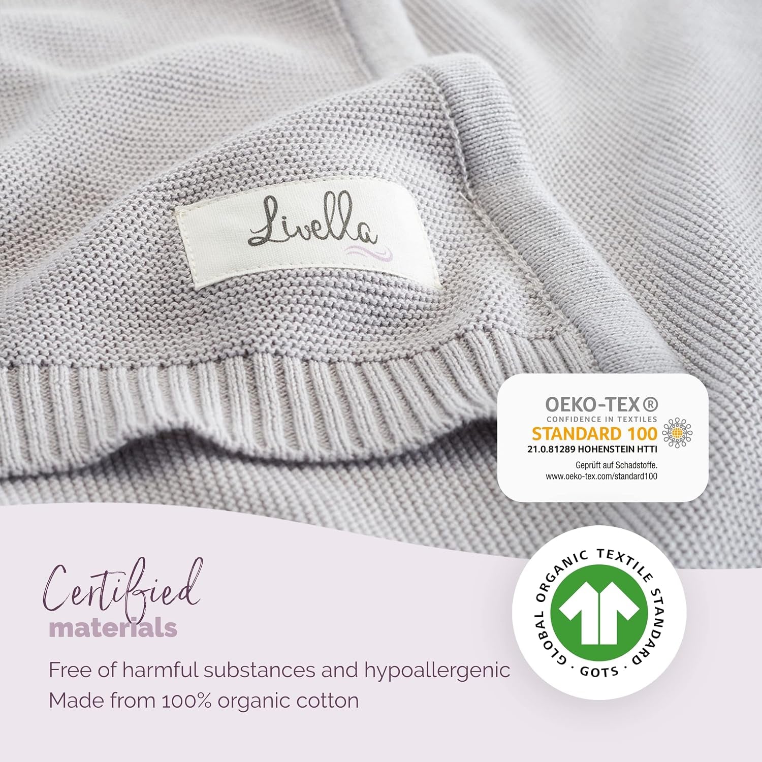 Baby Blanket 100% Organic Cotton, Super Soft and Breathable Knitted Premium Baby Blanket, Ideal for Soft Baby Skin, Material Certified Oeko-Tex Standard 100 and GOTS