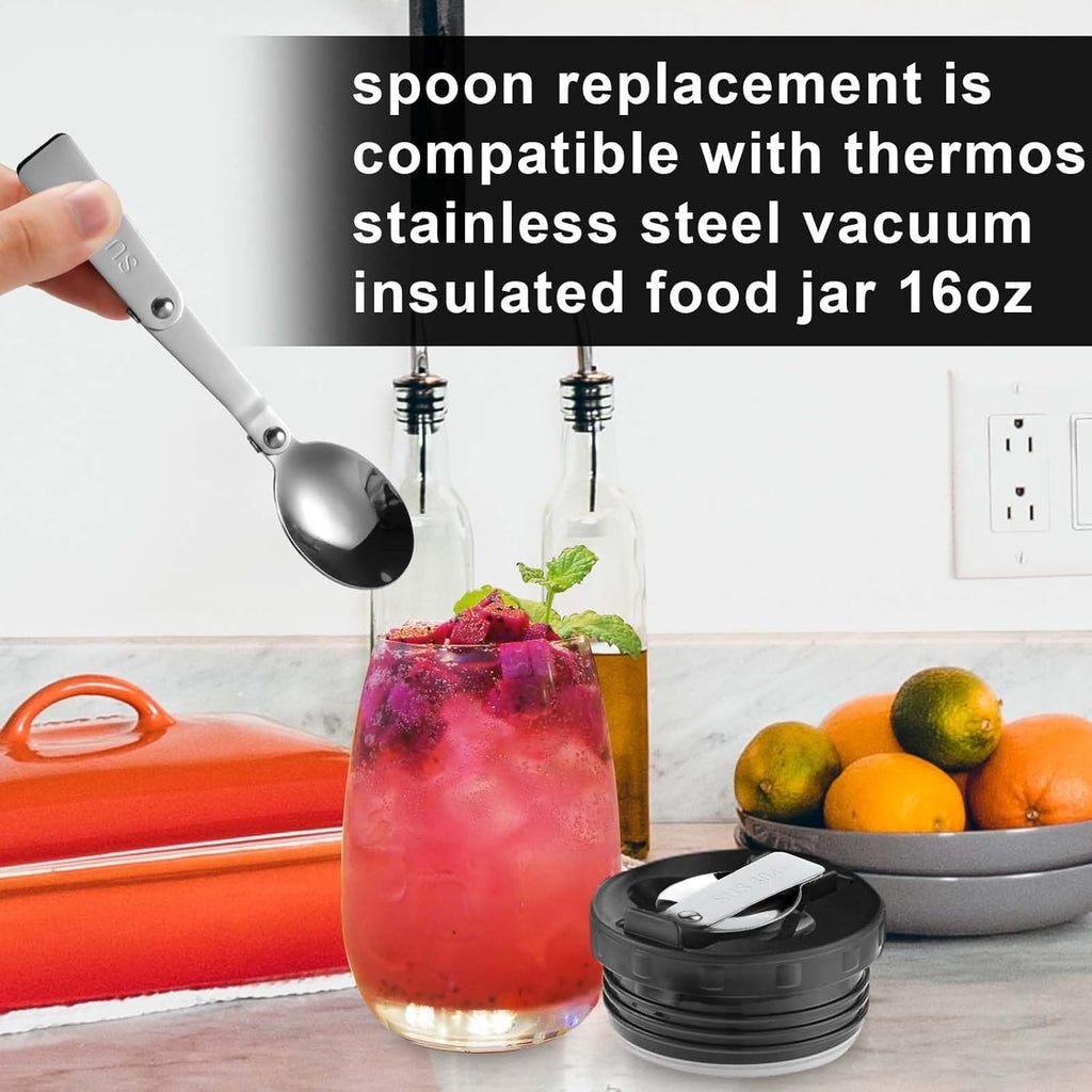 3Pcs Folding Spoon for Thermos Funtainer Food Jar 16Oz, Spoon Replacement Parts Stainless Steel Foldable Spoon Accessories Metal Serving Spoon Stainless Spoon Compatible with Thermos Funtainer