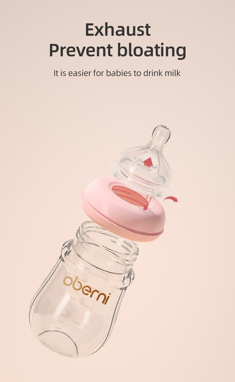 Anti-Colic Glass Baby Bottles with Slow Flow Breast-Like Silicone Teat, 150Ml, 0+ Months, Wide-Neck, Pink/1Pack