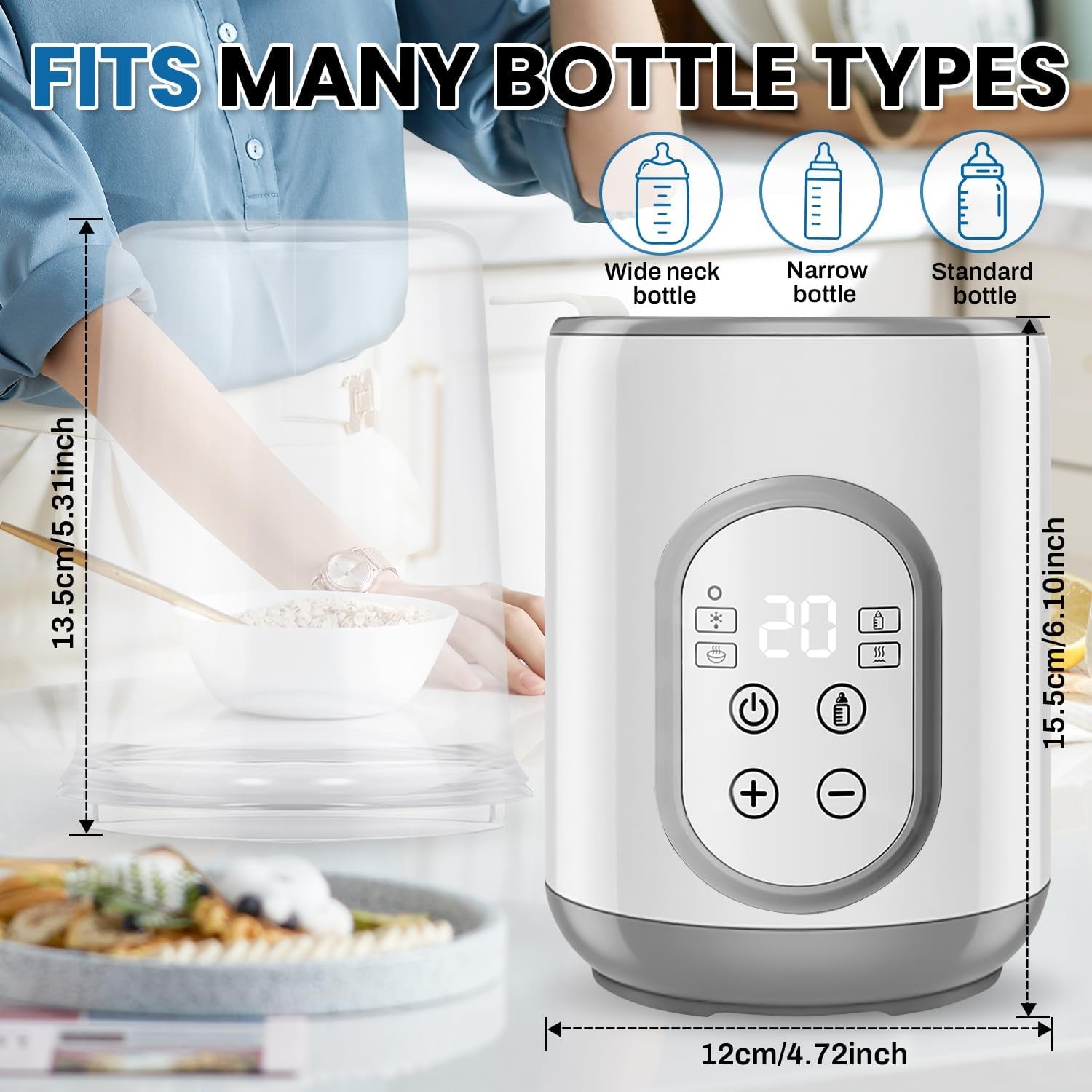 Baby Bottle Warmer,Smart Temperature Control and Automatic Shut-Off,Fast Baby Food Heater&Defrost,Warmer Accurate Temperature Control for Breastmilk or Formula